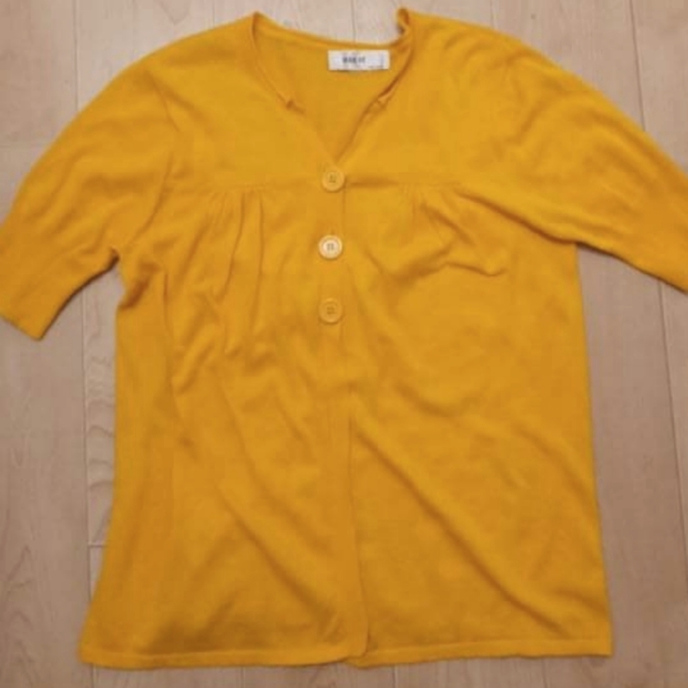 Kikit Medium Oversized Yellow Short Sleeve Knit Cardigan Sweater